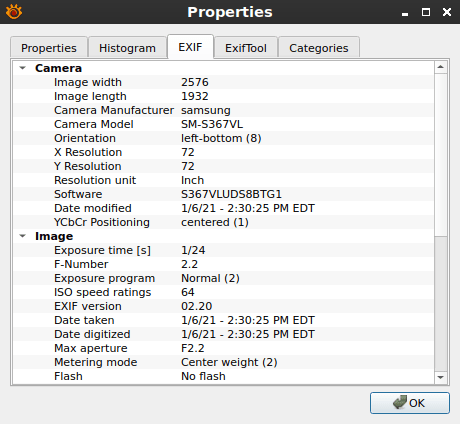 More detailed Exif data.