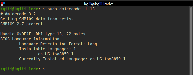 dmidecode showing bios language