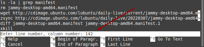 open a specific line in nano