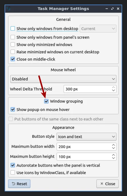 there's an option to disable that window grouping feature
